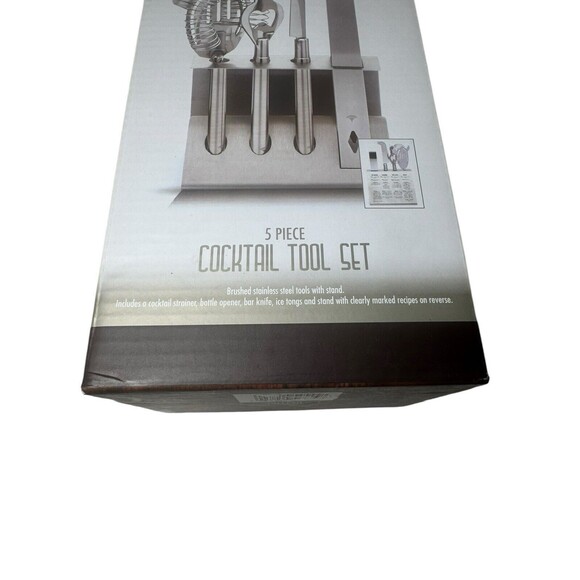 5 Piece Cocktail Tool Set Brushed Stainless Steel Includes Stand - Picture 13 of 16
